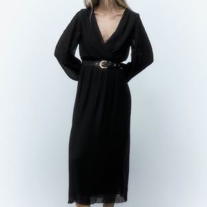 Zara pleated midi dress with belt